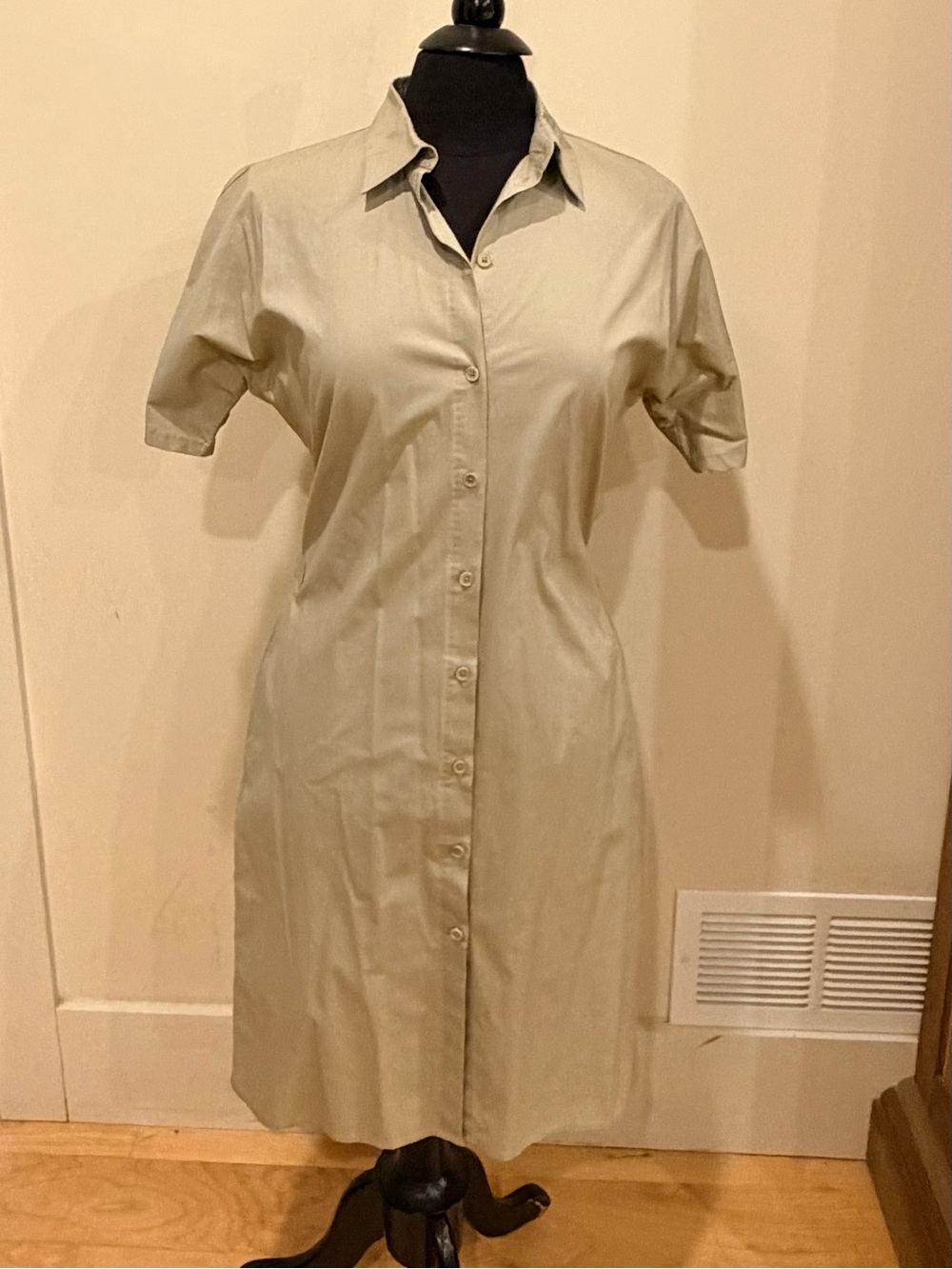 Calvin Klein Short-Sleeve Shirt Dress in Light Beige